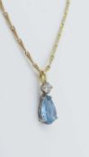 DIAMOND & AQUAMARINE PENDANT, on 18ct gold fine chain, 2.9gms Provenance: deceased estate