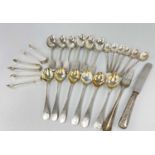 ASSORTED SILVER CUTLERY comprising set of six coffee spoons, Christening knife and fork, three sugar