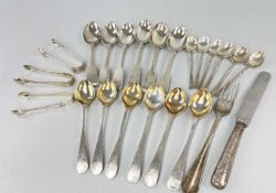 ASSORTED SILVER CUTLERY comprising set of six coffee spoons, Christening knife and fork, three sugar