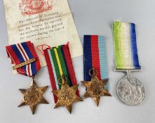 WWII GROUP OF FOUR: William Thomas, 1939-45 Star, Atlantic Star, Pacific Star with Burma clasp,