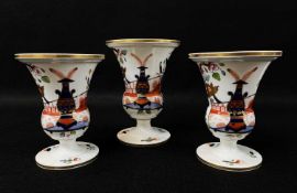 GARNITURE EARLY 19TH CENTURY SPODE BONE CHINA VASES, '3710' PATTERN, imari colours with Oriental