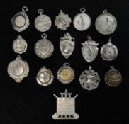 COLLECTION SPORTING FOBS, mostly silver, including 11x cricket related, with snooker, golf, and