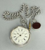 LATE VICTORIAN SILVER CHRONOGRAPH POCKET WATCH, Chester 1894, open face & key wind, Roman enamel