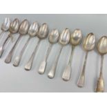 ASSORTED ANTIQUE SILVER TABLEWARE, comprisng 9 late George III silver fiddle and Old English pattern