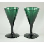 PAIR EARLY 19TH CENTURY BRISTOL GREEN WINE GLASSES, conical bowls (2)