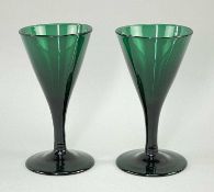 PAIR EARLY 19TH CENTURY BRISTOL GREEN WINE GLASSES, conical bowls (2)