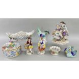 ASSORTED CONTINENTAL ORNAMENTAL PORCELAIN, including two Herend models of birds, three Meisen