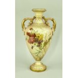 ROYAL WORCESTER BLUSH IVORY VASE, painted with wildflowers, gilt highlights, shape 998, 27cm h