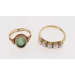 TWO 19TH CENTURY RINGS, comprising Victorian 18ct gold five stone pearl ring, ring size Q / R, 3.
