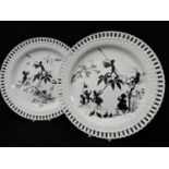 PAIR LATE VICTORIAN ART POTTERY AMATEUR-PAINTED MINTON PLATES, by Miss E. Llewellyn, depicting