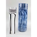 ‡ ANTHONY STERN (b. 1944), two art glass cylinder vases, comprising bottle blue-grey vase, 34cm h,