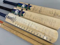 SIGNED CRICKET BATS & STUMP, comprising England & West Indies teams on Gray-Nicholls split stump c.