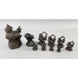 GRADUATED SET 8 BURMESE HINTHA BIRD OPIUM WEIGHTS, each with overloop, 7.5-2.7cm, and two other