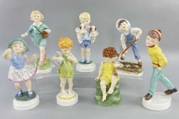 SET OF ROYAL WORCESTER 'DAYS OF THE WEEK' MODELS OF CHILDREN, all approximately 18/19cms high,