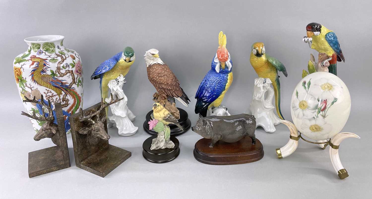 ASSORTED CONTINENTAL CHINA BIRD & ANIMAL SCULPTURES, including Dresden, Karl Ens & Kaiser parrots,