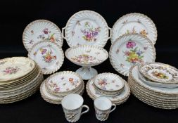 LARGE GROUP DRESDEN 'HELENA WOLFSOHN' STYLE PORCELAIN DISHES, shanked fluted bordes painted with