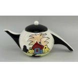 LORNA BAILEY DECO TEAPOT & COVER, globular with straight handle, 29cm long