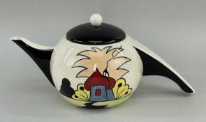 LORNA BAILEY DECO TEAPOT & COVER, globular with straight handle, 29cm long