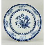 CHINESE BLUE & WHITE PORCELAIN SAUCER DISH, Qianlong, painted with peony and other flowers, lappet