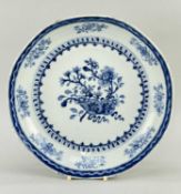 CHINESE BLUE & WHITE PORCELAIN SAUCER DISH, Qianlong, painted with peony and other flowers, lappet