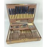 1930s OAK CASED CANTEEN OF PLATED CUTLERY, F. Cobb & Co, complete for eight place settings, steel