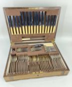 1930s OAK CASED CANTEEN OF PLATED CUTLERY, F. Cobb & Co, complete for eight place settings, steel