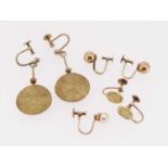 THREE PAIRS OF 9CT GOLD EARRINGS together with a single 9ct gold pearl set earring, 10.4gms gross (