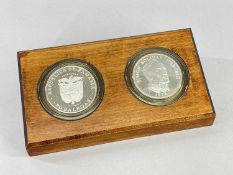 TWO PANAMA SILVER PROOF 20 BALBOA MEDALLIONS, large, issued by Franklin Mint, 1970, 6cm diam (2)