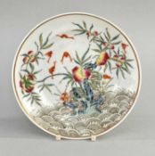 CHINESE FAMILLE ROSE PORCELAIN 'PEACH & BATS' SAUCER, Guangxu 6-character mark, centre painted