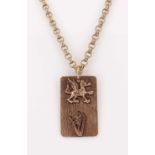 9CT GOLD WELSH DRAGON & DAFFODIL RECTANGULAR PENDANT, hallmarked with dragon, on 9K gold circular