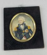 PORTRAIT MINIATURE OF ADMIRAL LORD NELSON, the paper back with crest and banner 'Amor Et Honor',