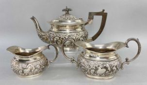 EDWARD VII THREE PIECE SILVER TEASET, Birmingham 1905, floral embossed, tot appr wt 21ozt (3)