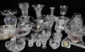 ASSORTED CUT & CLEAR MOULDED GLASS, including a Webb engraved and cut trumpet vase, Waterford cut