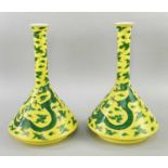 PAIR JAPANESE FUKUGAWA BOTTLE VASES, decorated in the Chinese taste with 4-clawed green dragons