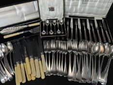 ASSORTED BOXED SILVER & PLATED TABLEWARES, including George V set 6 pairs silver handled fruit