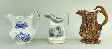 THREE 19TH CENTURY WELSH POTTERY JUGS, including Glamorgan Baker Bevan & Irwin 'Shells & Flowers'