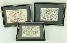 THREE SMALL ENGRAVED & COLOURED WELSH MAPS 16th / 17th Century, all framed and glazed comprising (1)
