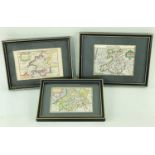 THREE SMALL ENGRAVED & COLOURED WELSH MAPS 16th / 17th Century, all framed and glazed comprising (1)