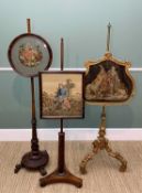 THREE 19TH CENTURY POLE SCREENS, two William IV with circular and rectangular panels, the third