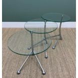 NEST OF THREE MODERN CHROME & GLASS OCCASIONAL TABLES, by So'home Designs, each 50cms diameter (3)