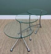 NEST OF THREE MODERN CHROME & GLASS OCCASIONAL TABLES, by So'home Designs, each 50cms diameter (3)