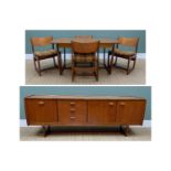 PORTWOOD MID-CENTURY TEAK DINING SUITE, comprising extending dining table, 180cms long (extended),