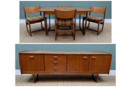 PORTWOOD MID-CENTURY TEAK DINING SUITE, comprising extending dining table, 180cms long (extended),