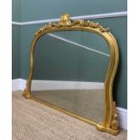 GOOD VICTORIAN GILT WOOD & GESSO OVERMANTEL MIRROR, escutcheon centred acanthus leaf and floral