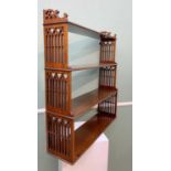 GEORGIAN-STYLE MAHOGANY WATERFALL HANGING SHELVES, Gothic-style pierced sides, 70 x 17.5 x 75cms