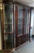 MODERN LACQUERED WOOD DISPLAY CABINET, sectional, glazed flanking bowfront doors and three