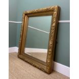 VICTORIAN GILT GESSO FRAME, later fitted with bevelled glass mirror plate, foliate moulded edge