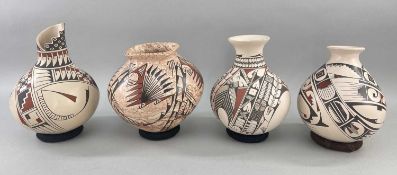 FOUR MATA ORTIZ POTTERY POLYCHROME VESSELS, Chihuaha, Mexico, c. 2005, modelled in the ancient Casas