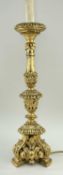 CONTINENTAL-STYLE GILTWOOD CANDLESTICK LAMP, 63cm h.