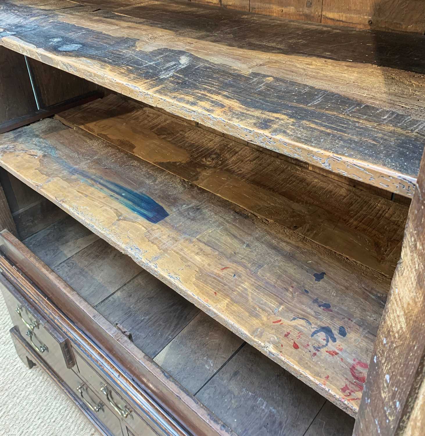 LATE 18TH CENTURY WELSH OAK PRESS CUPBOARD, probably Cardiganshire, cavetto cornice and blind fret - Image 6 of 12